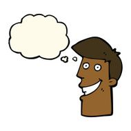 cartoon grinning man with thought bubble N54