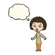 cartoon tired woman with thought bubble N22