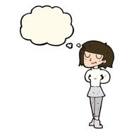 cartoon pleased woman with thought bubble N8