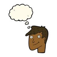 cartoon happy man with thought bubble N310