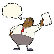 cartoon boss waving papers with thought bubble N6