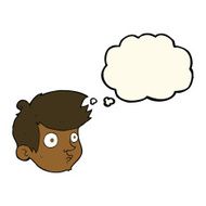 cartoon staring boy with thought bubble N15