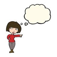 cartoon annoyed woman pointing with thought bubble N8