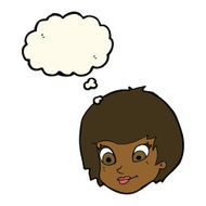 cartoon female face with thought bubble N91