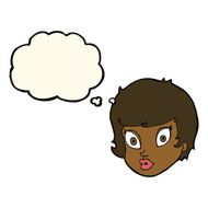 cartoon surprised female face with thought bubble N43