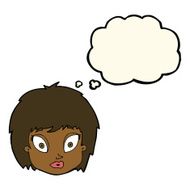 cartoon surprised female face with thought bubble N44