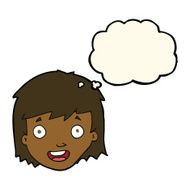 cartoon happy female face with thought bubble N125