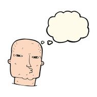 cartoon bald tough guy with thought bubble N16