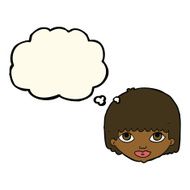 cartoon female face with thought bubble N92