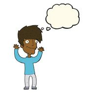 cartoon man waving arms with thought bubble N6