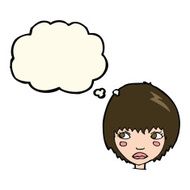 cartoon unhappy girl with thought bubble N14