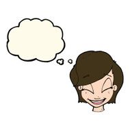 cartoon pretty female face with thought bubble N69