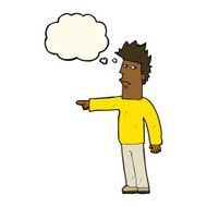 cartoon man pointing with thought bubble N124