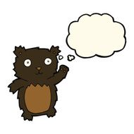 cartoon waving black bear cub with thought bubble N30