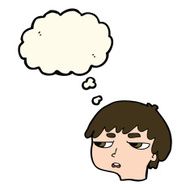 cartoon annoyed boy with thought bubble N26