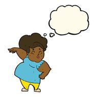 cartoon happy overweight lady with thought bubble N6