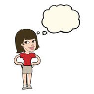 cartoon happy woman with hands on hips thought bubble N13