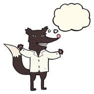 cartoon happy wolf wearing shirt with thought bubble N4