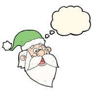cartoon jolly santa claus face with thought bubble N7