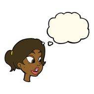 cartoon friendly woman with thought bubble N43