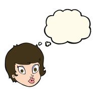 cartoon surprised female face with thought bubble N45