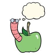cartoon apple with worm thought bubble N26