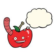 cartoon apple with worm thought bubble N27