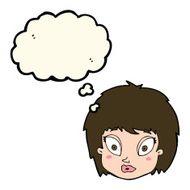 cartoon surprised female face with thought bubble N46