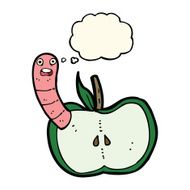 cartoon apple with worm thought bubble N28