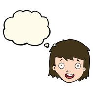 cartoon happy female face with thought bubble N126