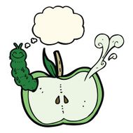cartoon apple with bug thought bubble N18