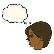 cartoon female face with narrowed eyes thought bubble N6