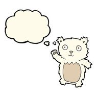 cartoon waving polar bear cub with thought bubble N29