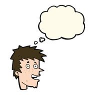 cartoon happy boy face with thought bubble N33