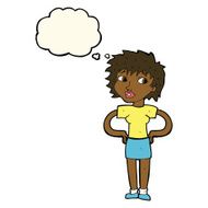 cartoon woman with hands on hips thought bubble N150