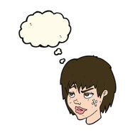 cartoon woman with plaster on face thought bubble N12