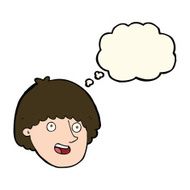 cartoon happy male face with thought bubble N13