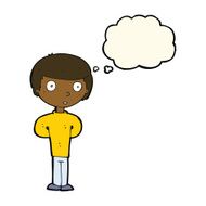 cartoon worried man with thought bubble N58