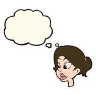 cartoon friendly woman with thought bubble N44