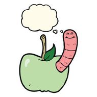 cartoon apple with worm thought bubble N30