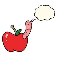 cartoon apple with worm thought bubble N31