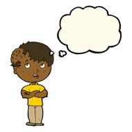 cartoon boy with growth on head thought bubble N24