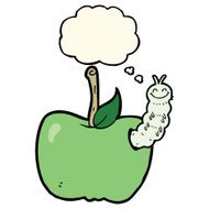 cartoon apple with bug thought bubble N20