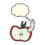 cartoon apple with bug thought bubble N21