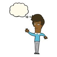 cartoon bored man waving with thought bubble N5