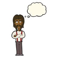 cartoon long mustache man with folded arms thought bubble N6