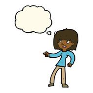 cartoon girl pointing with thought bubble N20
