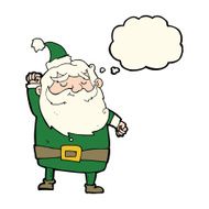 cartoon santa claus punching air with thought bubble N12