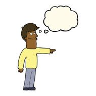 cartoon man pointing with thought bubble N126