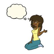 cartoon pretty girl waving with thought bubble N19